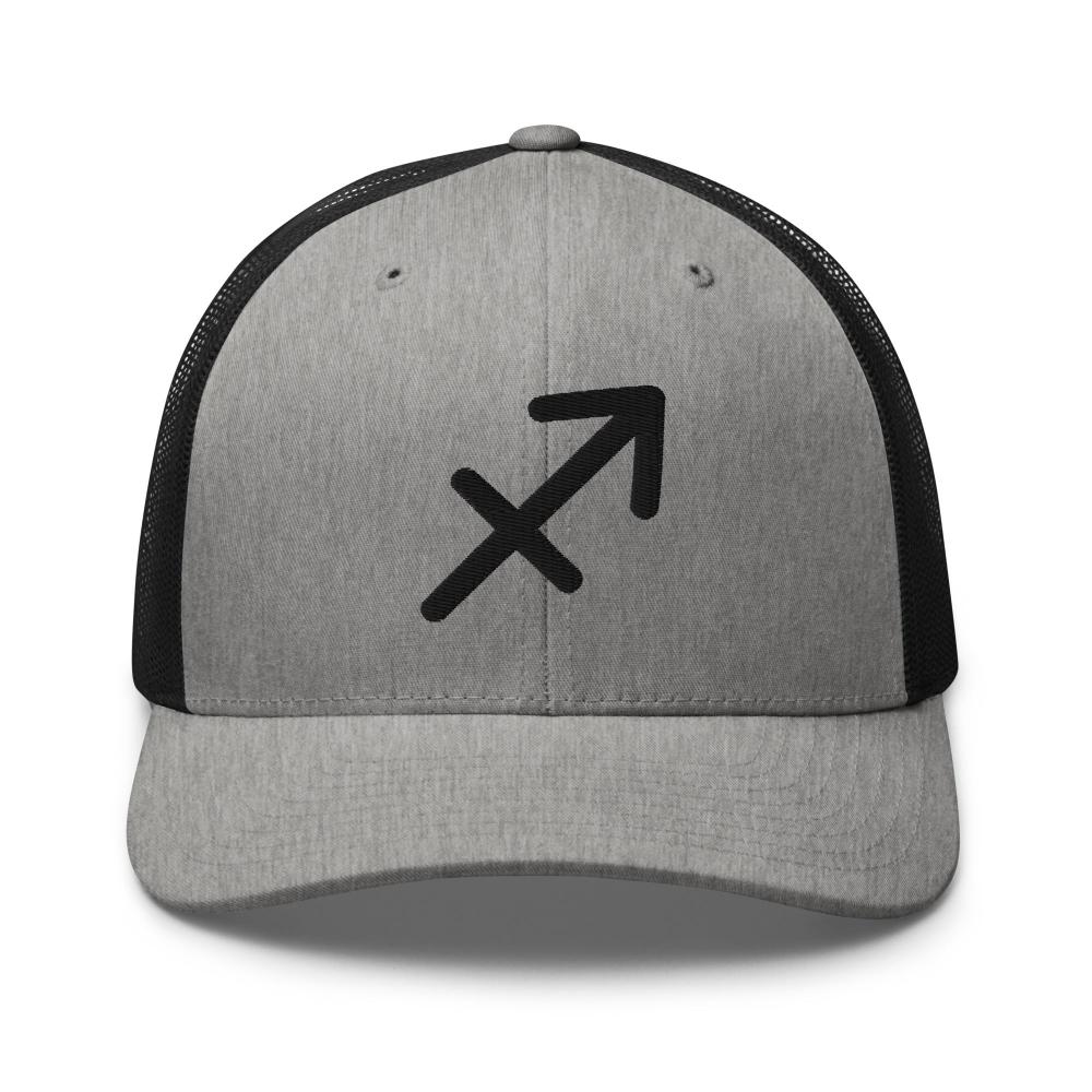 Sagittarius Zodiac Embroidered Curved Bill Trucker Hat - Heather/Black Color - https://ascensionemporium.net