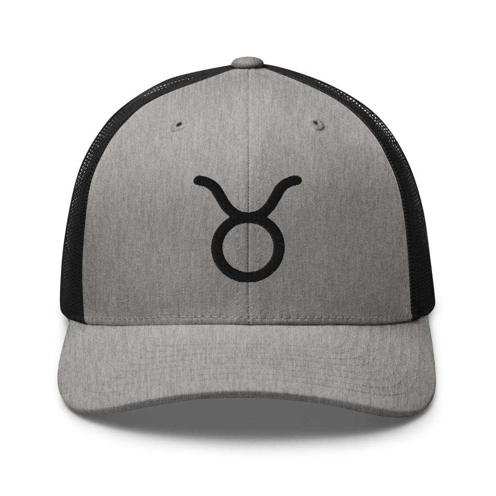 Taurus Zodiac Embroidered Curved Bill Trucker Hat - Heather/Black Color - https://ascensionemporium.net