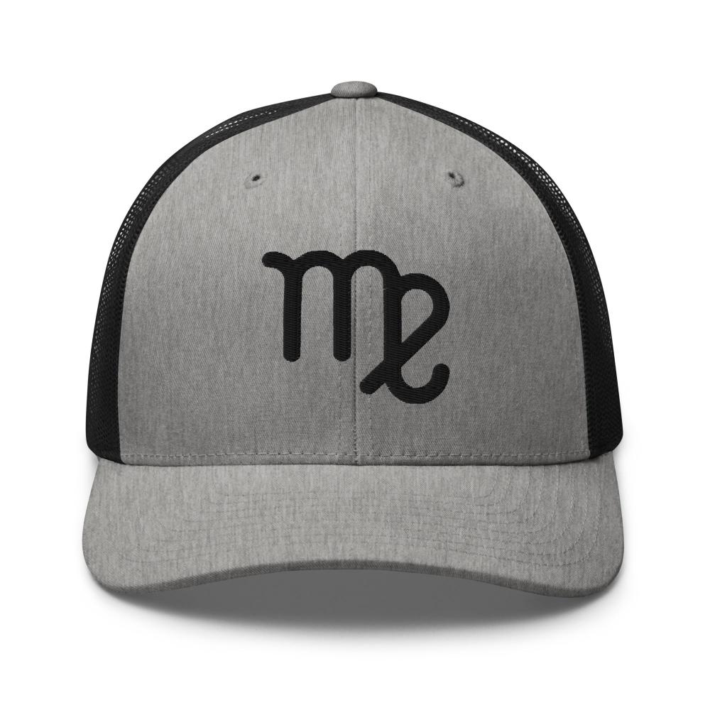 Virgo Zodiac Embroidered Curved Bill Trucker Hat - Heather/Black Color - https://ascensionemporium.net