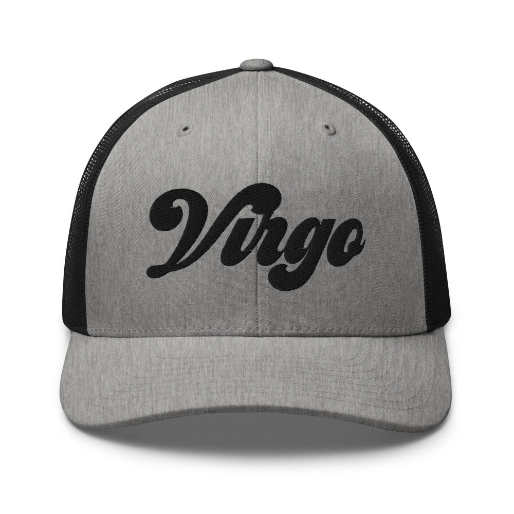 Virgo Zodiac Embroidered Curved Bill Trucker Hat - Heather/Black Color - https://ascensionemporium.net