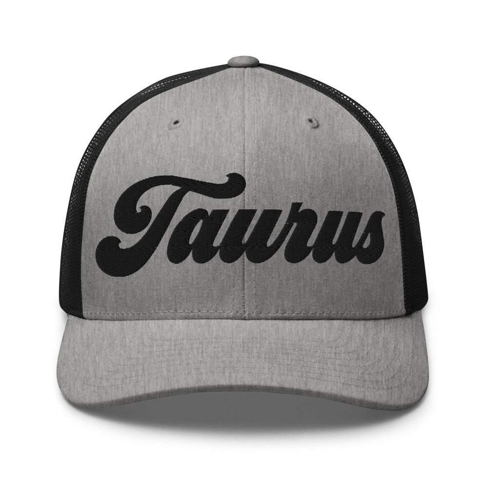 Taurus Zodiac Embroidered Curved Bill Trucker Hat - Heather/Black Color - https://ascensionemporium.net