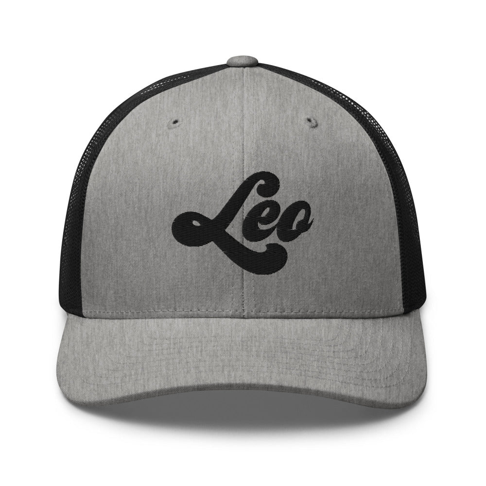Leo Zodiac Embroidered Curved Bill Trucker Hat - Heather/Black Color - https://ascensionemporium.net