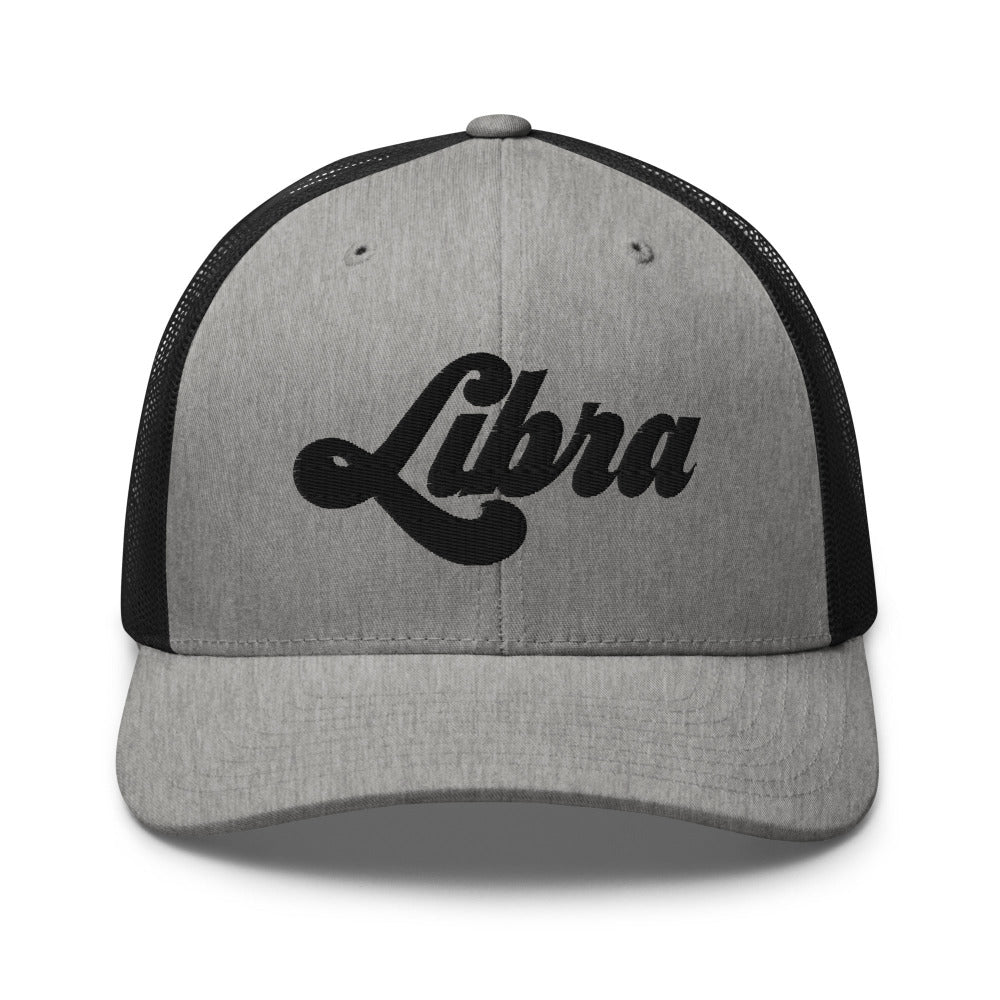 Libra Zodiac Embroidered Curved Bill Trucker Hat - Heather/Black Color - https://ascensionemporium.net