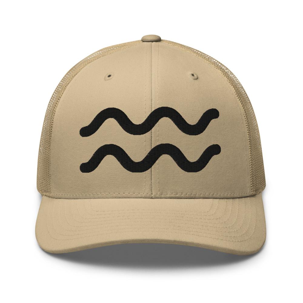 Aquarius Zodiac Embroidered Curved Bill Trucker Hat - Khaki Color - https://ascensionemporium.net