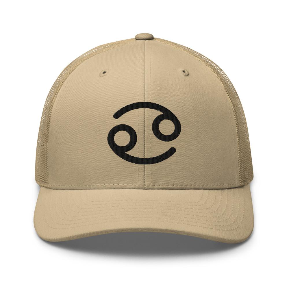 Cancer Zodiac Embroidered Curved Bill Trucker Hat - Khaki Color - https://ascensionemporium.net