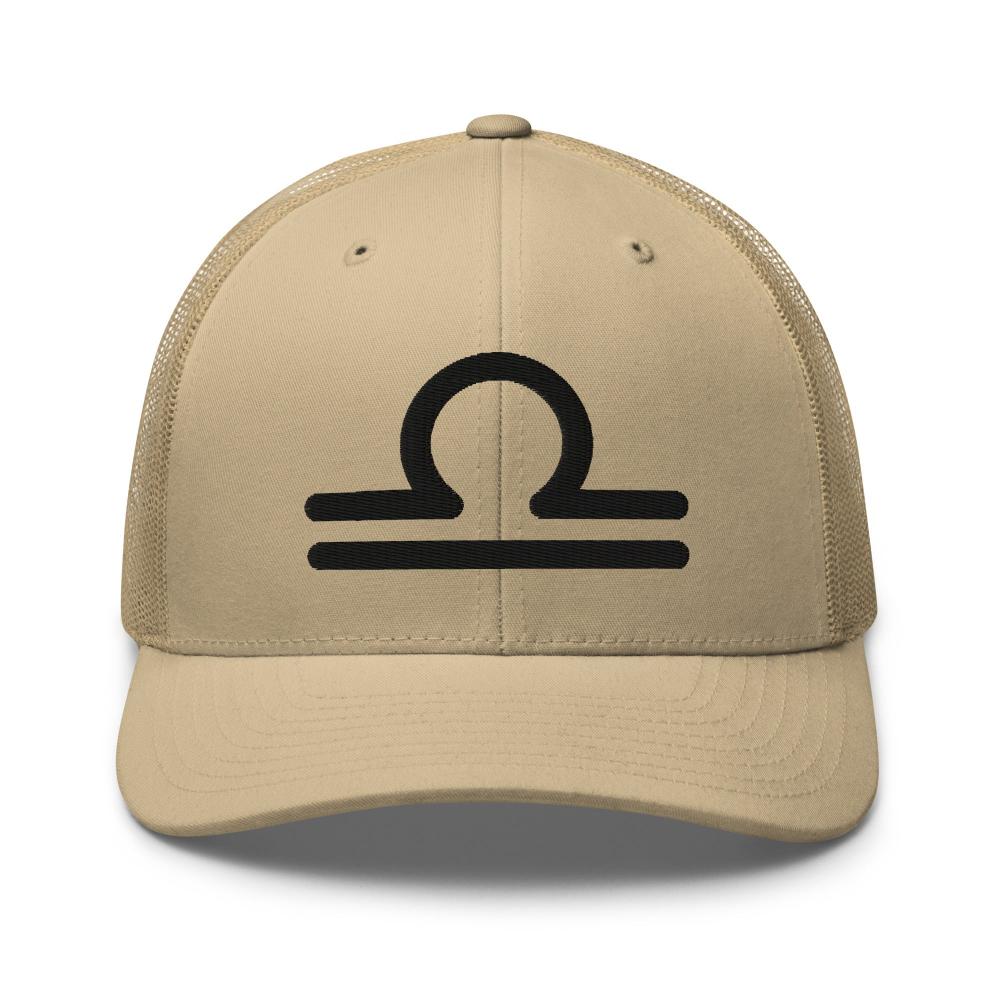 Libra Zodiac Embroidered Curved Bill Trucker Hat - Khaki Color - https://ascensionemporium.net