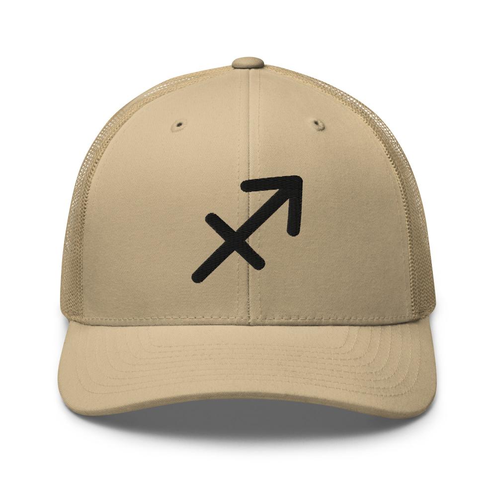 Sagittarius Zodiac Embroidered Curved Bill Trucker Hat - Khaki Color - https://ascensionemporium.net