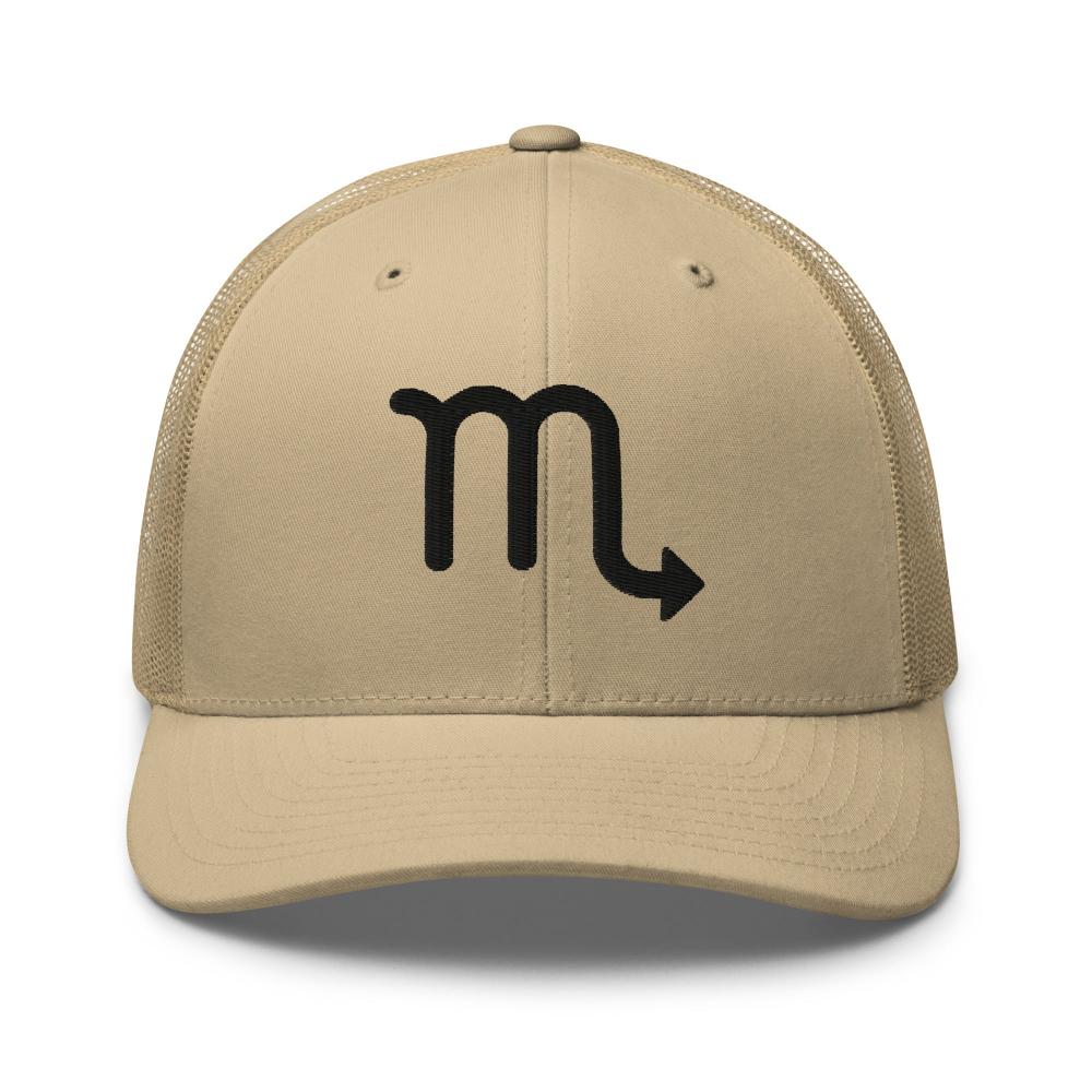 Scorpio Zodiac Embroidered Curved Bill Trucker Hat - Khaki Color - https://ascensionemporium.net