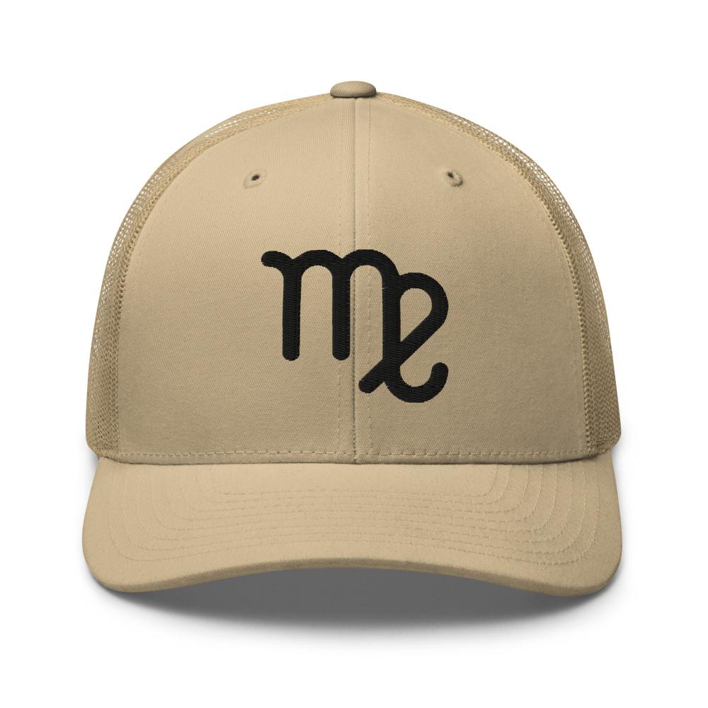 Virgo Zodiac Embroidered Curved Bill Trucker Hat - Khaki Color - https://ascensionemporium.net