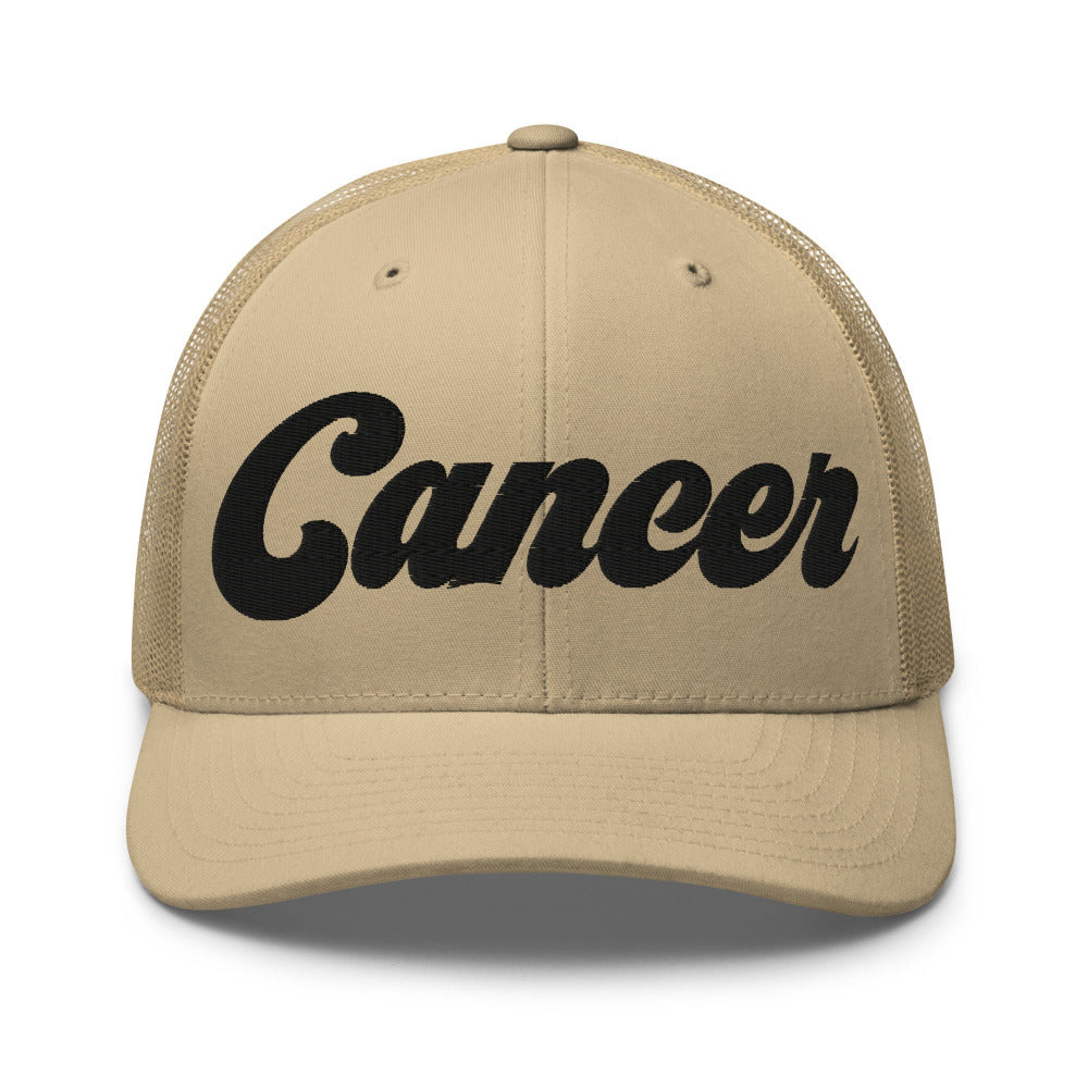 Cancer Zodiac Embroidered Curved Bill Trucker Hat - Khaki Color - https://ascensionemporium.net