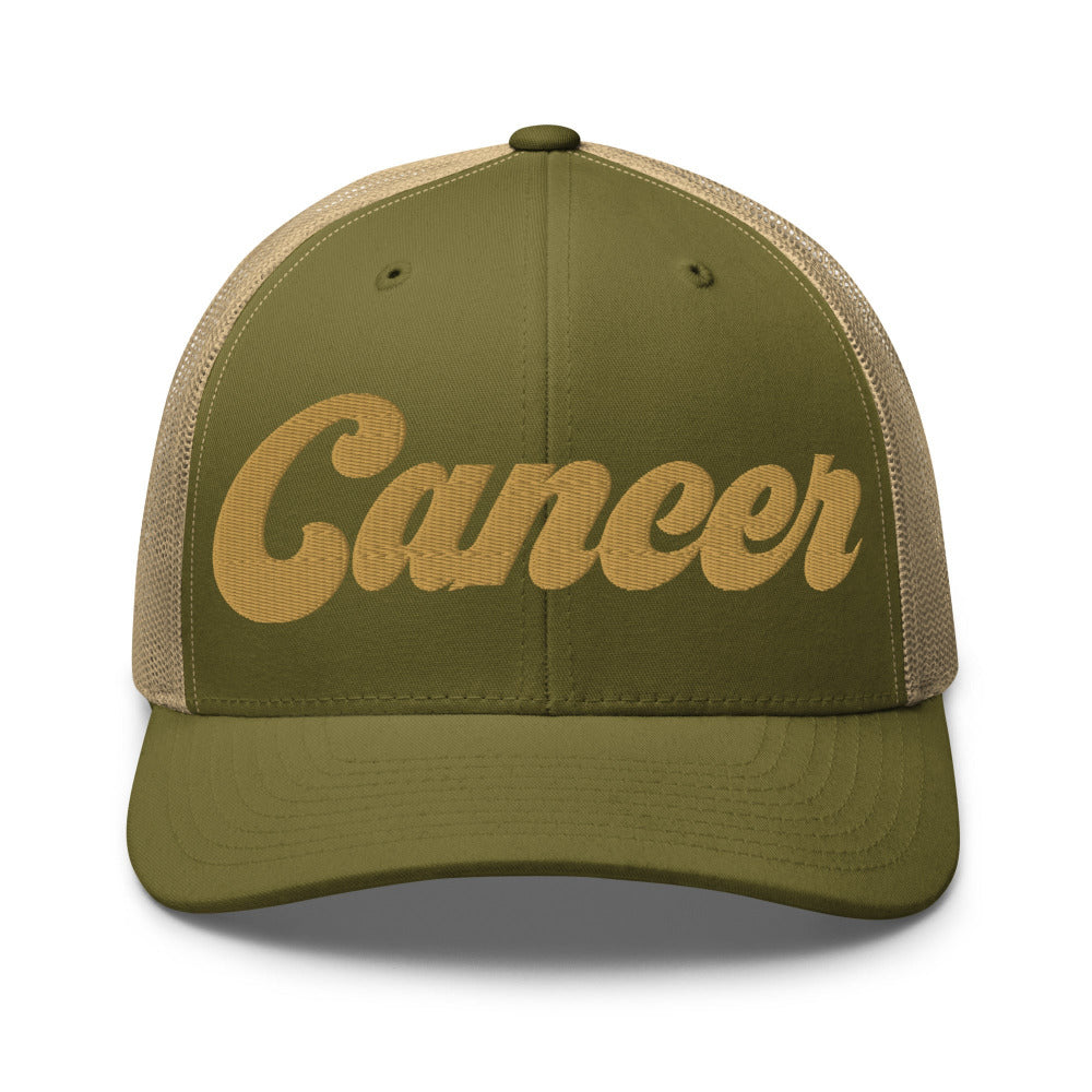 Cancer Zodiac Embroidered Curved Bill Trucker Hat - Moss/Khaki Color - https://ascensionemporium.net
