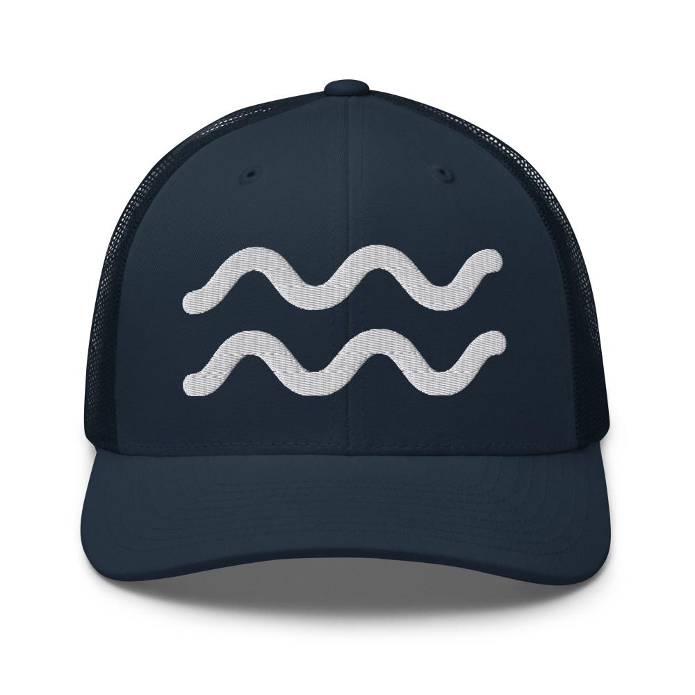 Aquarius Zodiac Embroidered Curved Bill Trucker Hat - Navy Color - https://ascensionemporium.net