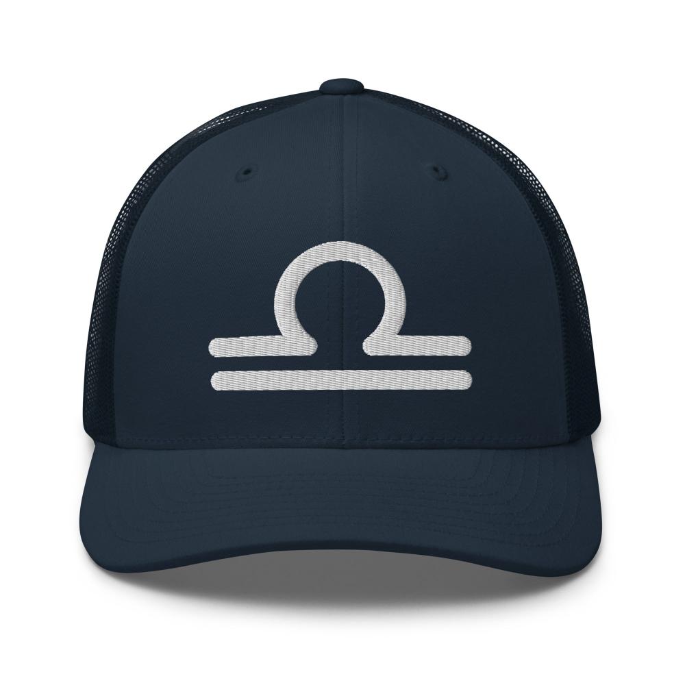 Libra Zodiac Embroidered Curved Bill Trucker Hat - Navy Color - https://ascensionemporium.net