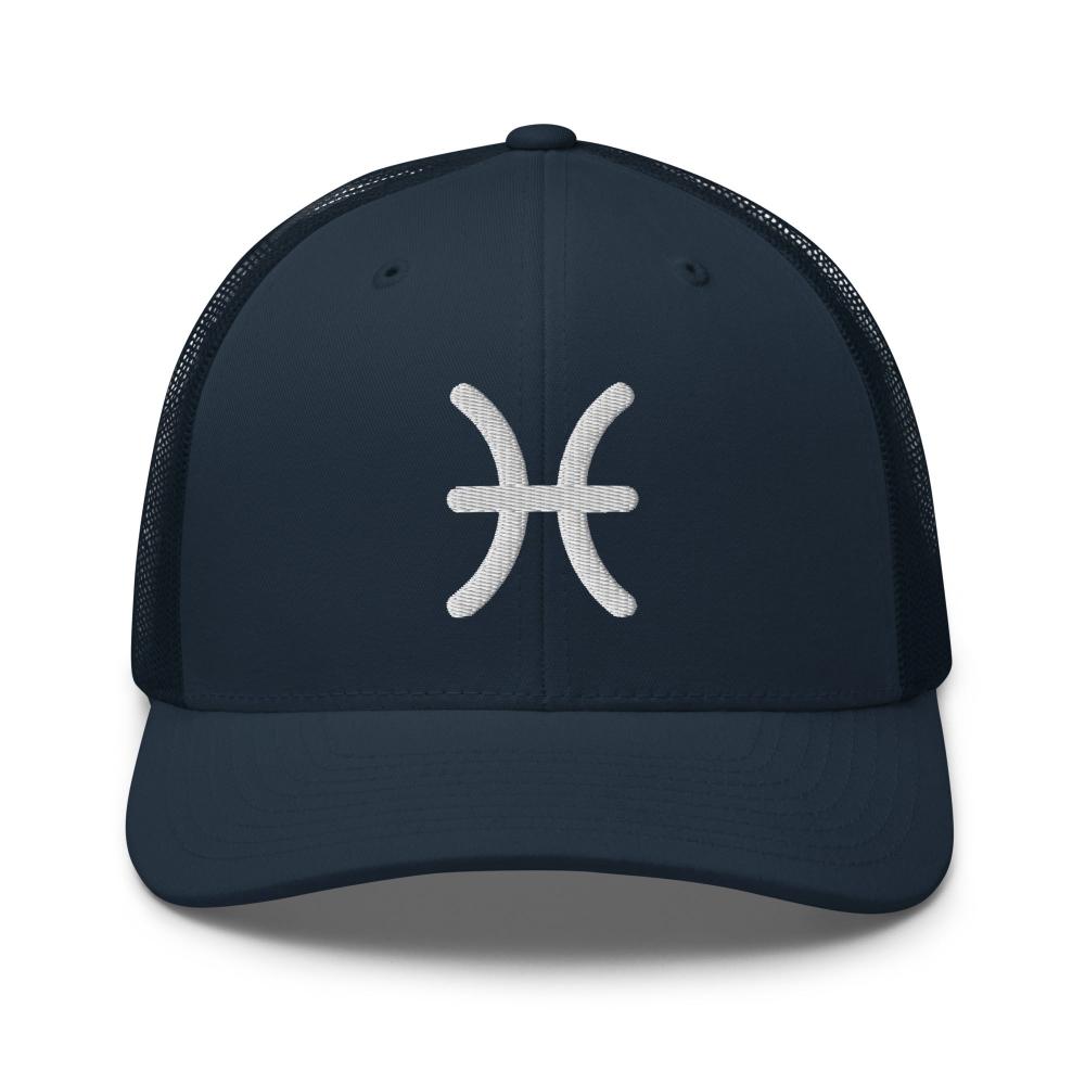 Pisces Zodiac Embroidered Curved Bill Trucker Hat - Navy Color - https://ascensionemporium.net