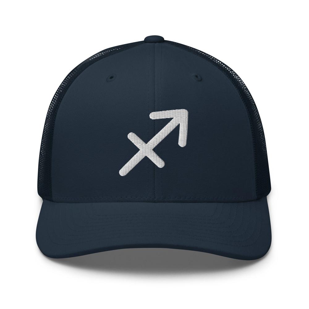 Sagittarius Zodiac Embroidered Curved Bill Trucker Hat - Navy Color - https://ascensionemporium.net