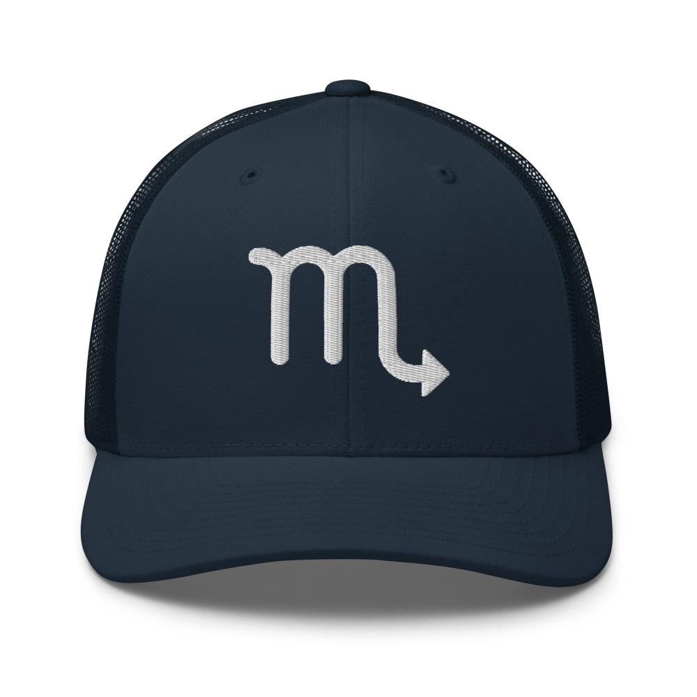 Scorpio Zodiac Embroidered Curved Bill Trucker Hat - Navy Color - https://ascensionemporium.net