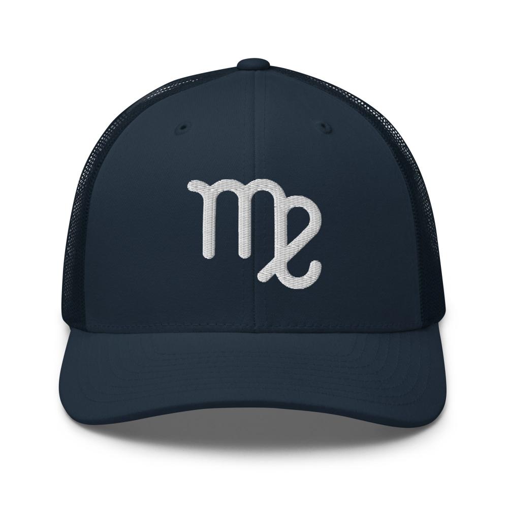 Virgo Zodiac Embroidered Curved Bill Trucker Hat - Navy Color - https://ascensionemporium.net