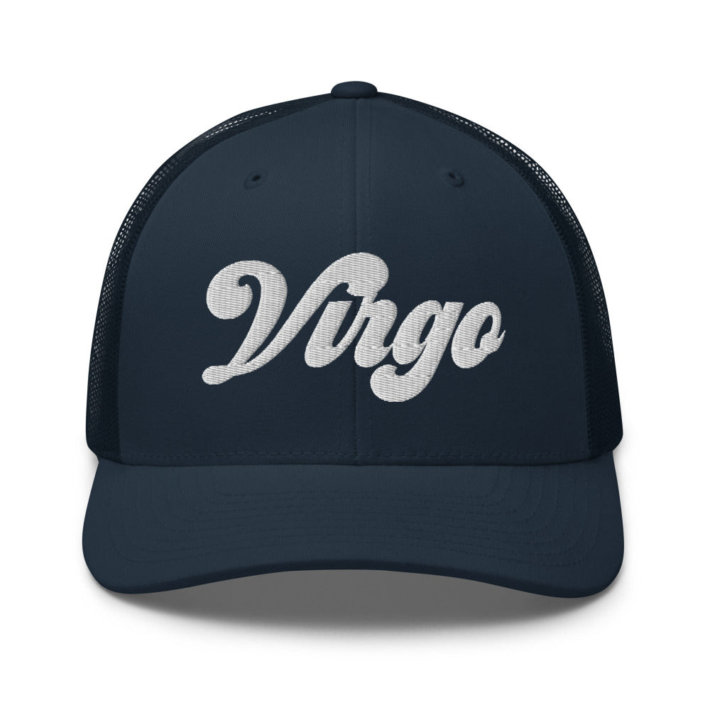 Virgo Zodiac Embroidered Curved Bill Trucker Hat - Navy Color - https://ascensionemporium.net