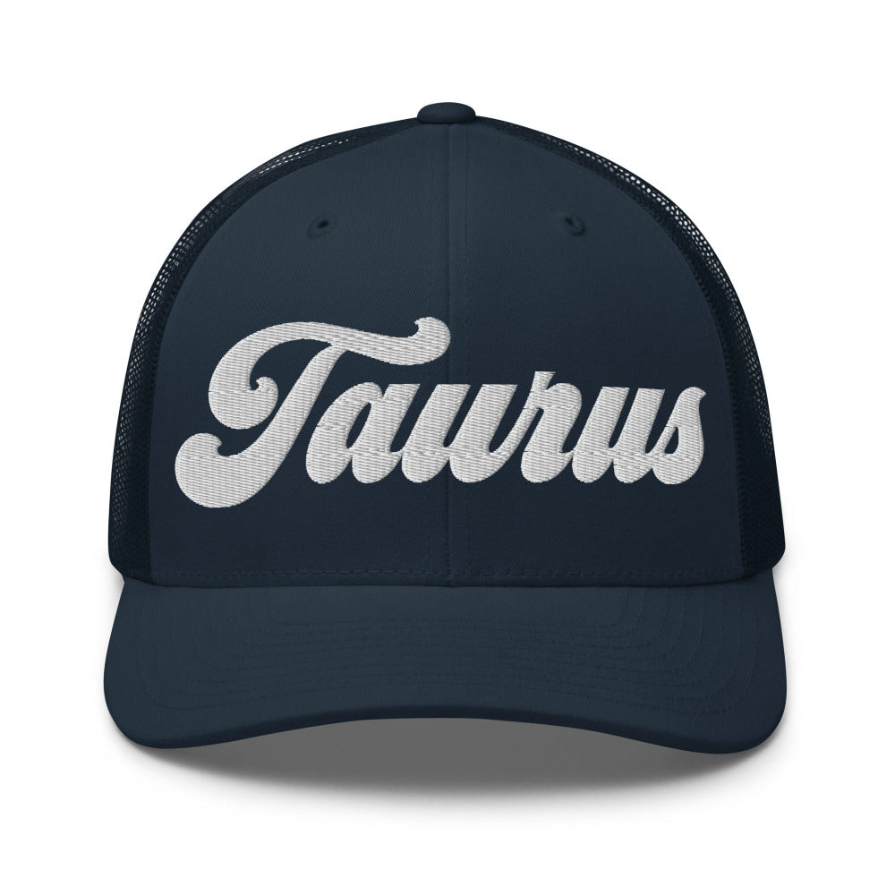 Taurus Zodiac Embroidered Curved Bill Trucker Hat - Navy Color - https://ascensionemporium.net