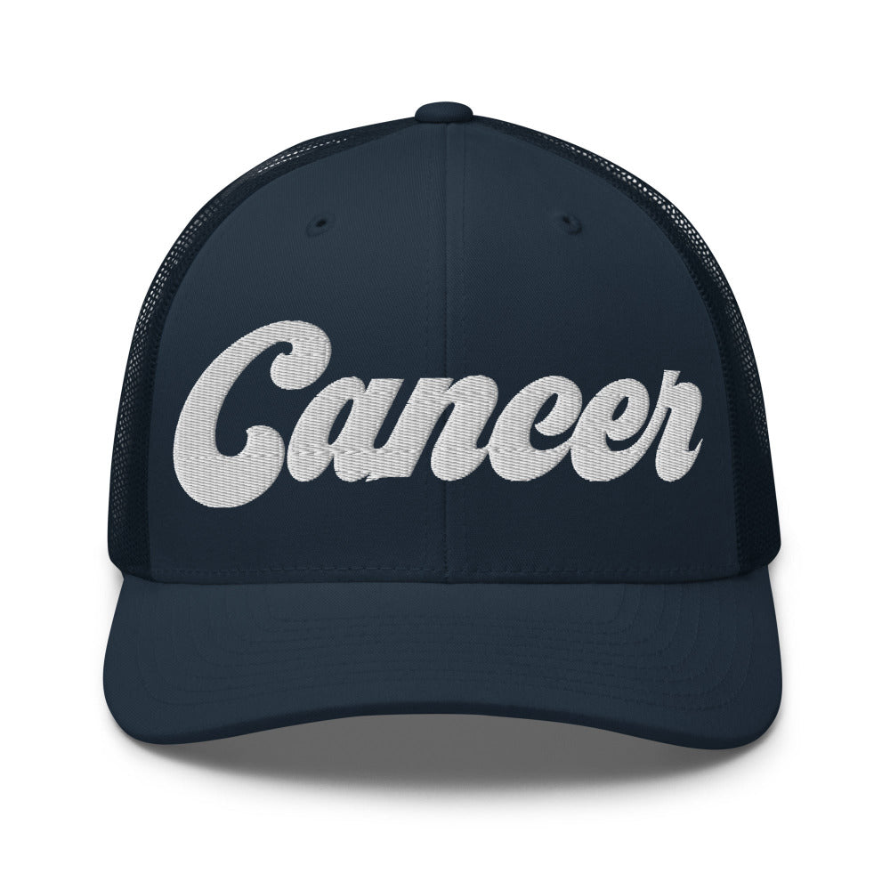 Cancer Zodiac Embroidered Curved Bill Trucker Hat - Navy Color - https://ascensionemporium.net