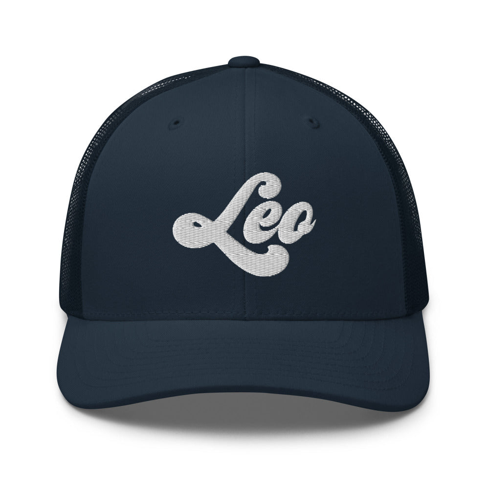 Leo Zodiac Embroidered Curved Bill Trucker Hat - Navy Color - https://ascensionemporium.net