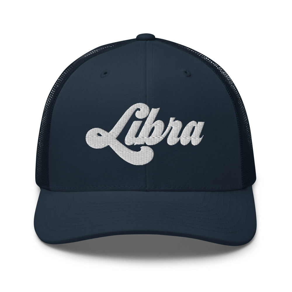 Libra Zodiac Embroidered Curved Bill Trucker Hat - Navy Color - https://ascensionemporium.net