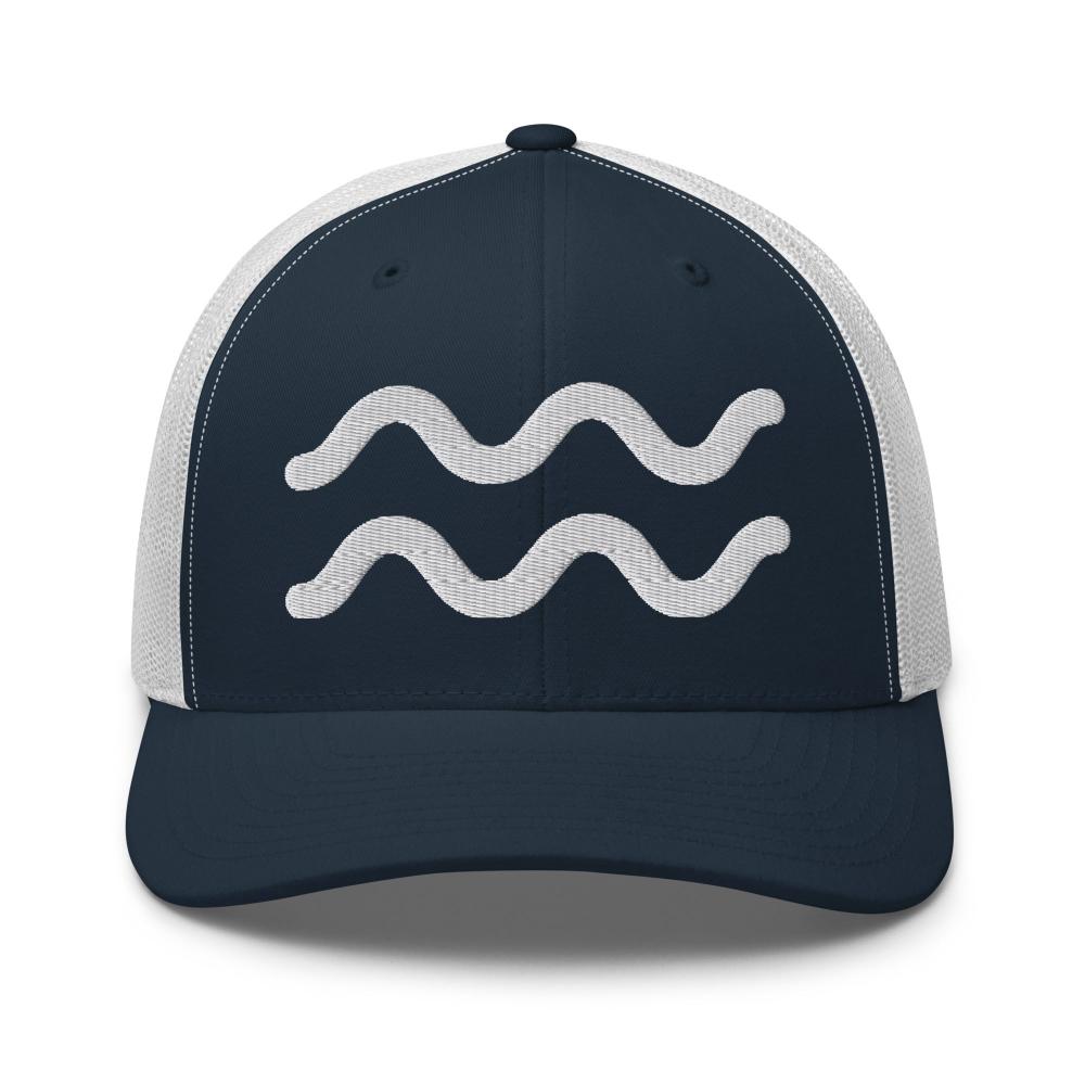 Aquarius Zodiac Embroidered Curved Bill Trucker Hat - Navy/White Color - https://ascensionemporium.net