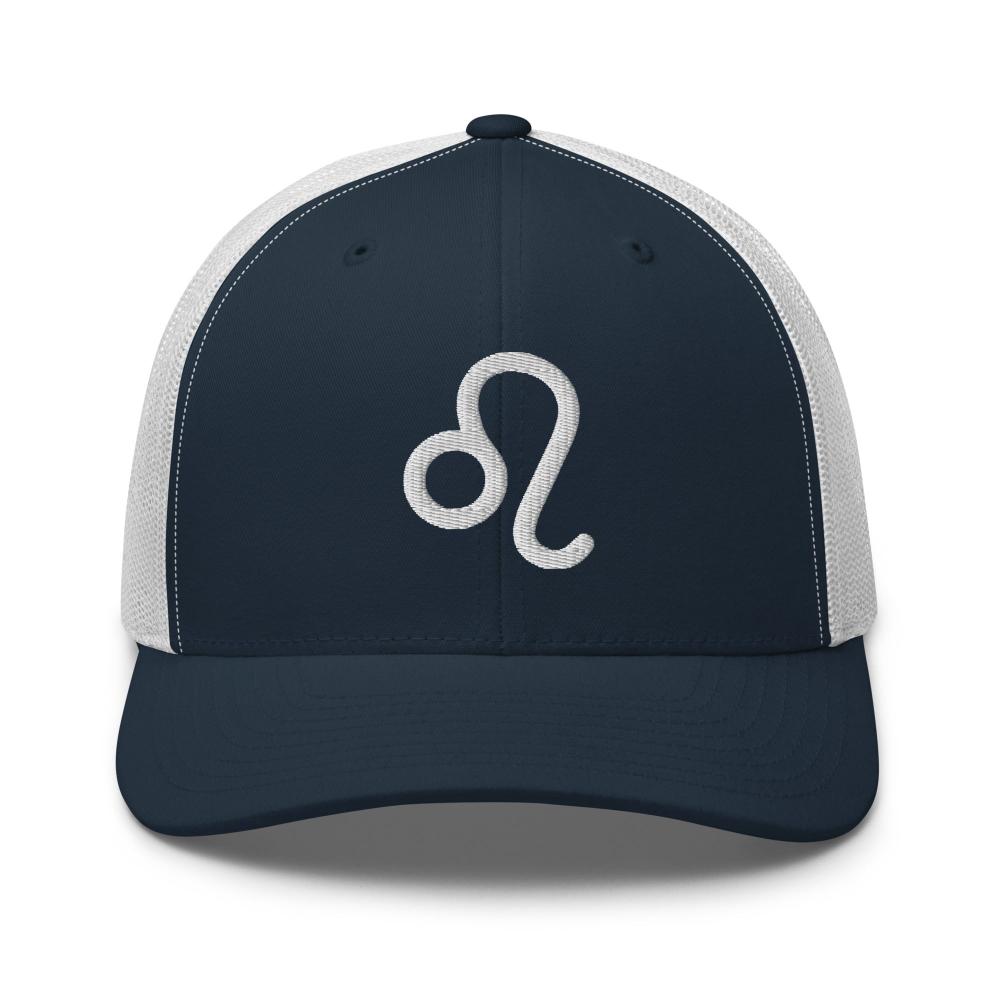 Gemini Zodiac Embroidered Curved Bill Trucker Hat - Navy/White Color - https://ascensionemporium.net