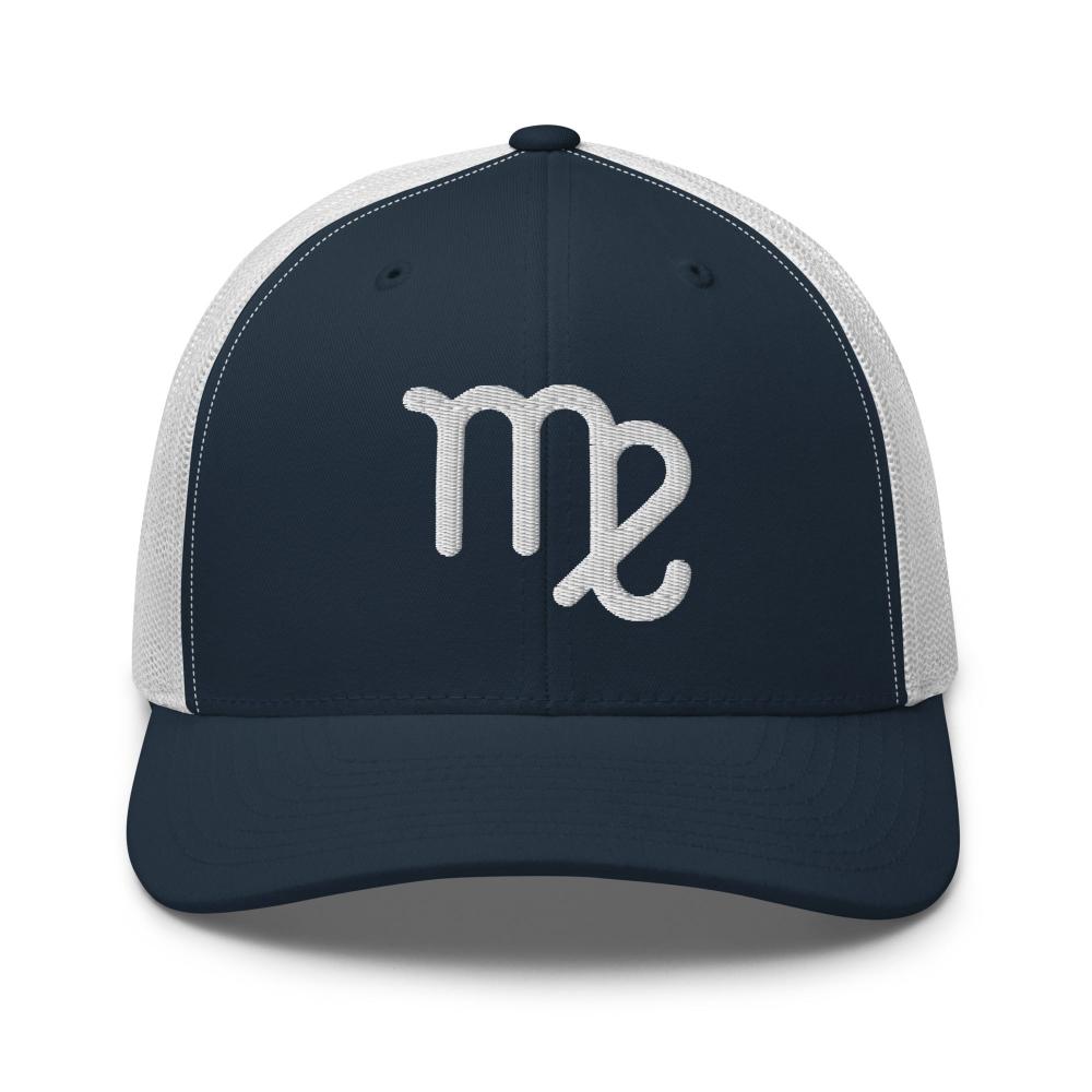 Virgo Zodiac Embroidered Curved Bill Trucker Hat - Navy/White Color - https://ascensionemporium.net