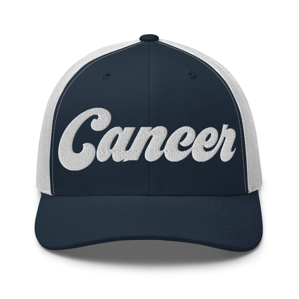 Cancer Zodiac Embroidered Curved Bill Trucker Hat - Navy/White Color - https://ascensionemporium.net