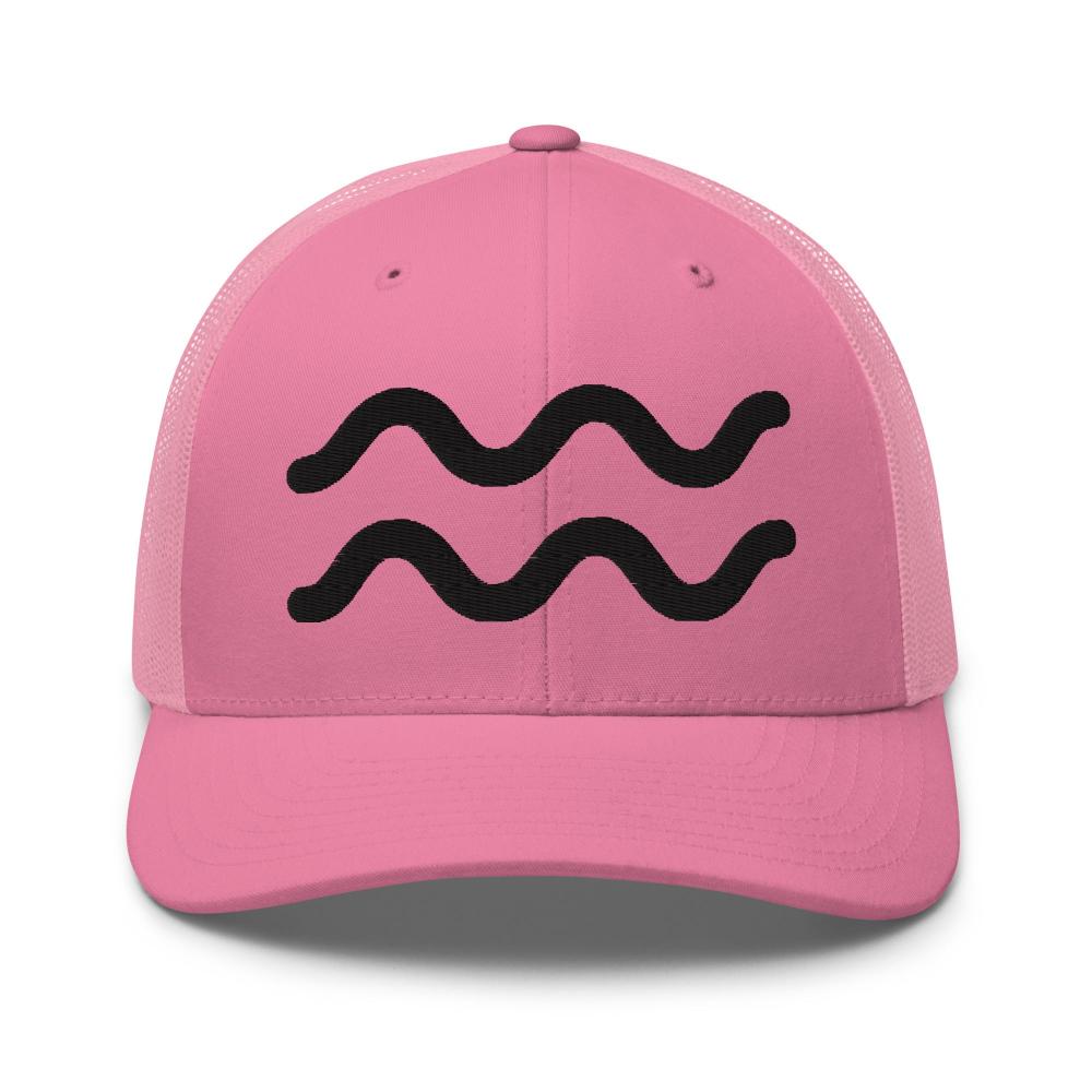 Aquarius Zodiac Embroidered Curved Bill Trucker Hat - Pink Color - https://ascensionemporium.net