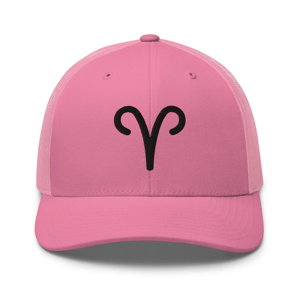 Aries Zodiac Embroidered Curved Bill Trucker Hat - Pink Color - https://ascensionemporium.net