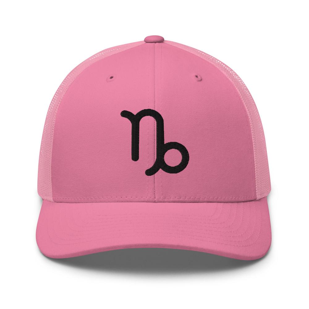 Capricorn Zodiac Embroidered Curved Bill Trucker Hat - Pink Color - https://ascensionemporium.net