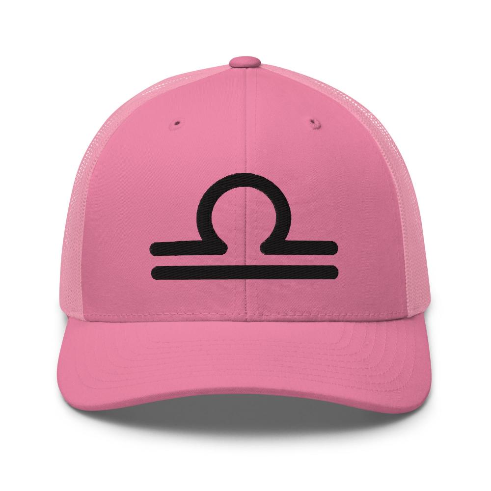 Libra Zodiac Embroidered Curved Bill Trucker Hat - Pink Color - https://ascensionemporium.net