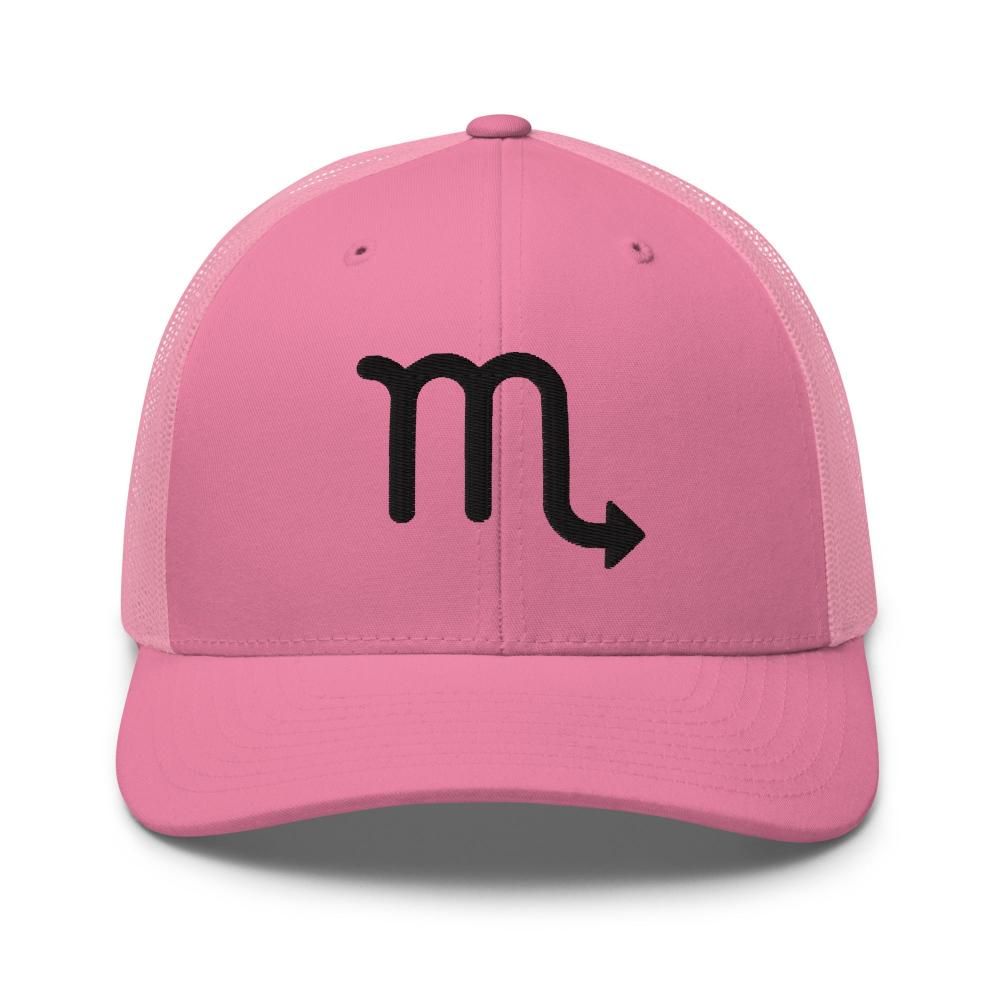 Scorpio Zodiac Embroidered Curved Bill Trucker Hat - Pink Color - https://ascensionemporium.net