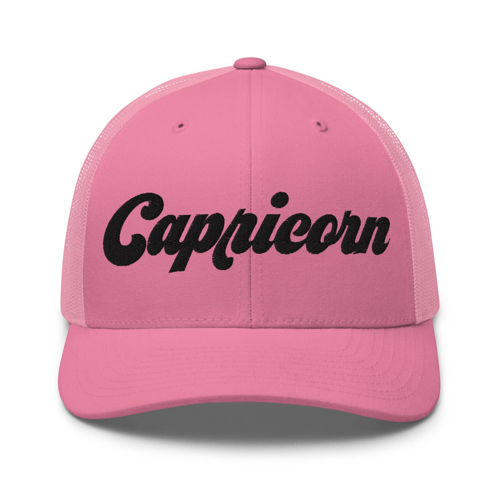 Capricorn Zodiac Embroidered Curved Bill Trucker Hat - Pink Color - https://ascensionemporium.net
