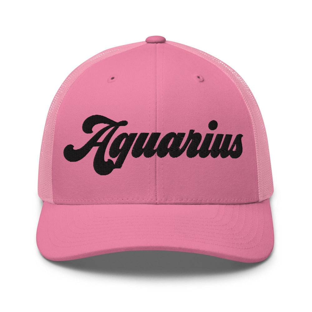 Aquarius Zodiac Embroidered Curved Bill Trucker Hat - Pink Color - https://ascensionemporium.net