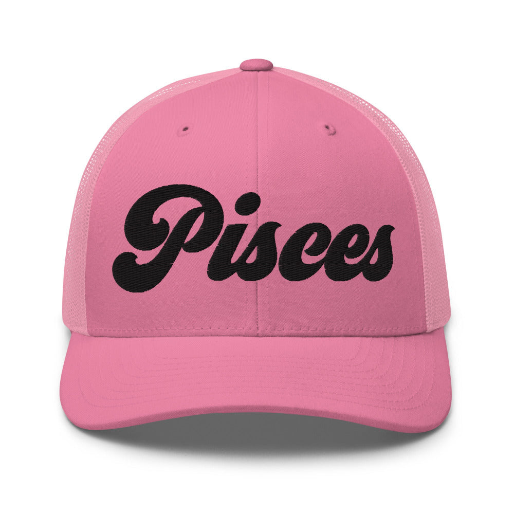 Pisces Zodiac Embroidered Curved Bill Trucker Hat - Pink Color - https://ascensionemporium.net