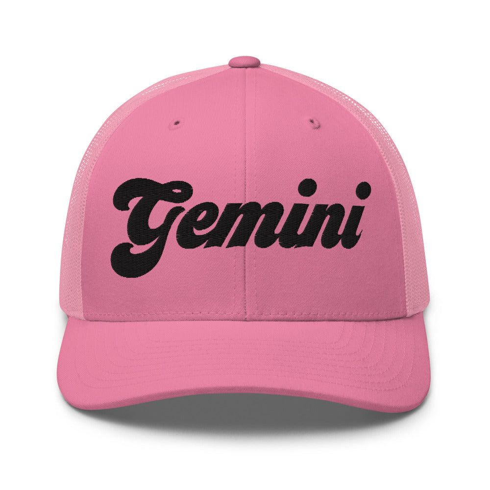 Gemini Zodiac Embroidered Curved Bill Trucker Hat - Pink Color - https://ascensionemporium.net