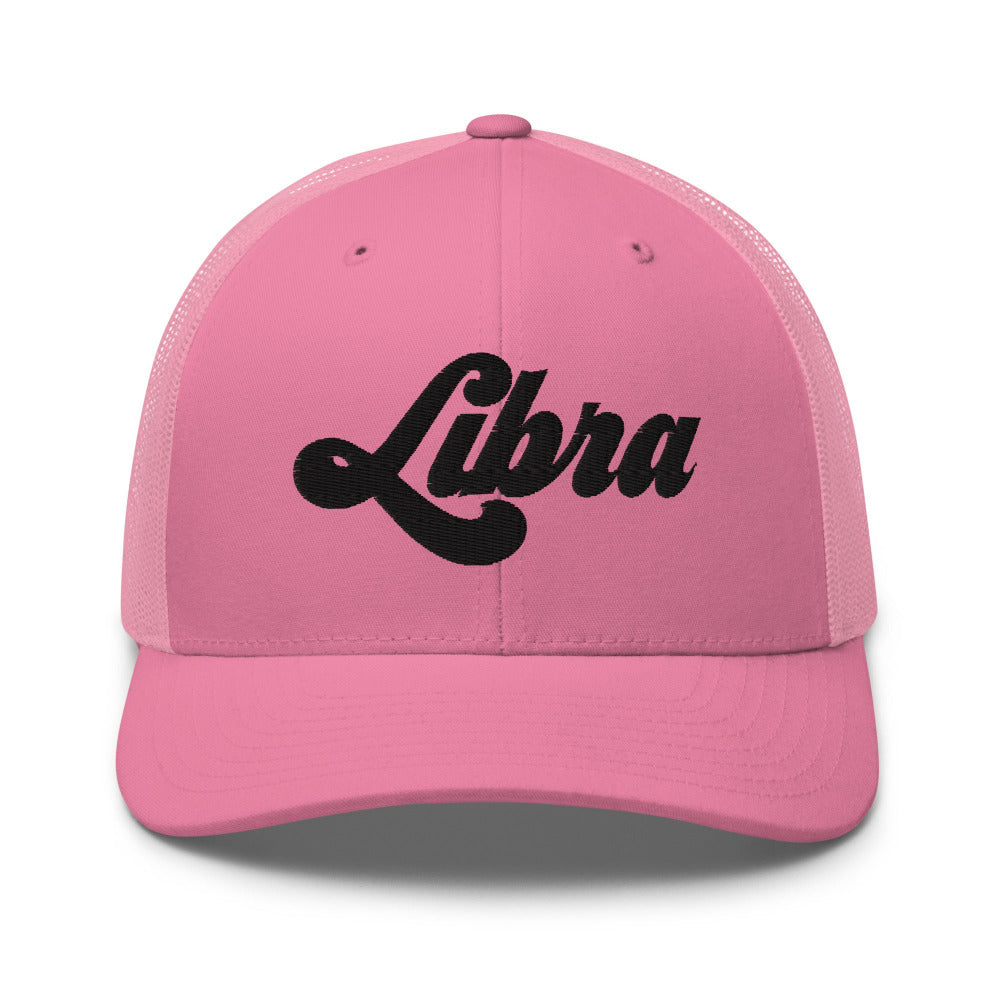 Libra Zodiac Embroidered Curved Bill Trucker Hat - Pink Color - https://ascensionemporium.net