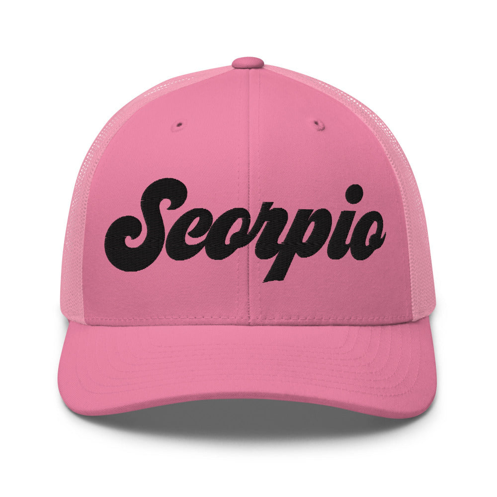 Scorpio Zodiac Embroidered Curved Bill Trucker Hat - Pink Color - https://ascensionemporium.net