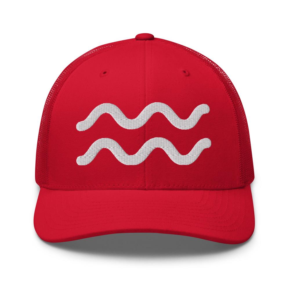 Aquarius Zodiac Embroidered Curved Bill Trucker Hat - Red Color - https://ascensionemporium.net