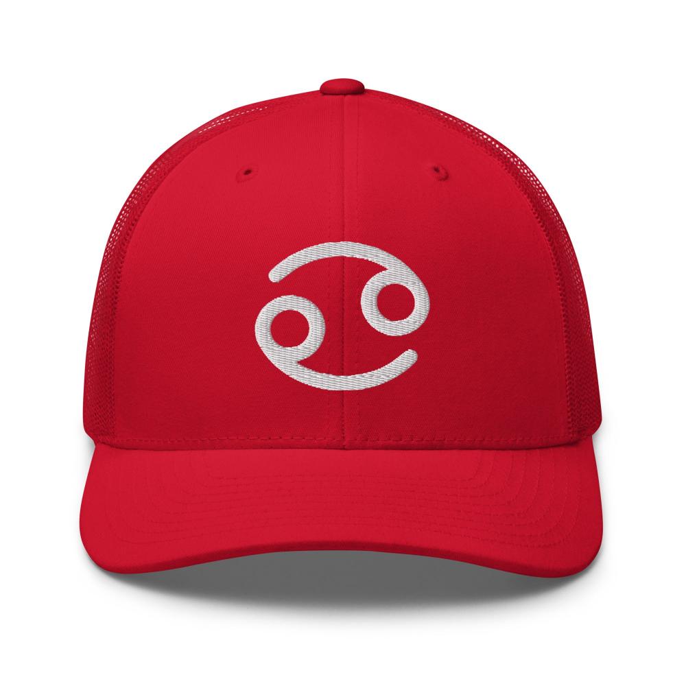 Cancer Zodiac Embroidered Curved Bill Trucker Hat - Red Color - https://ascensionemporium.net