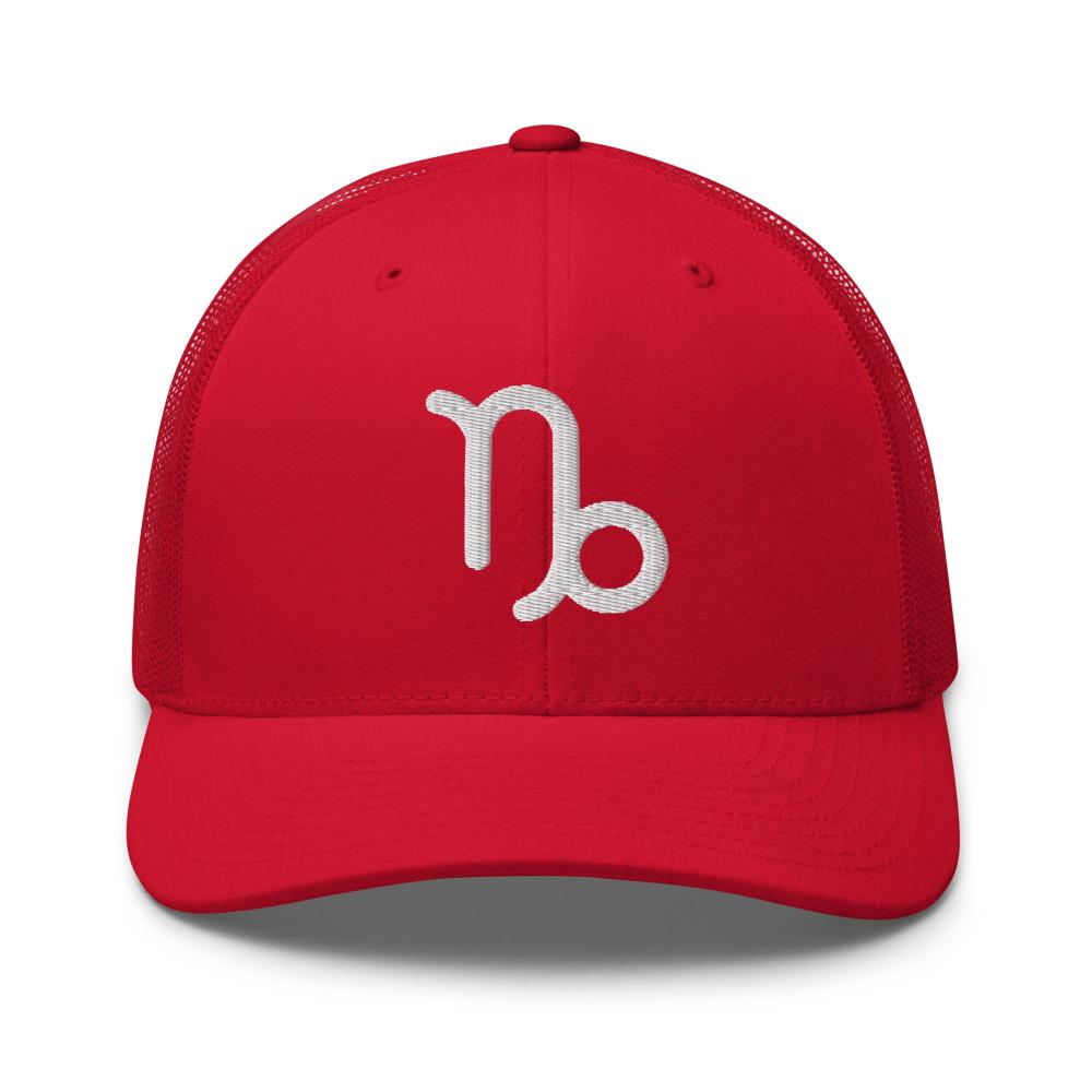 Capricorn Zodiac Embroidered Curved Bill Trucker Hat - Red Color - https://ascensionemporium.net