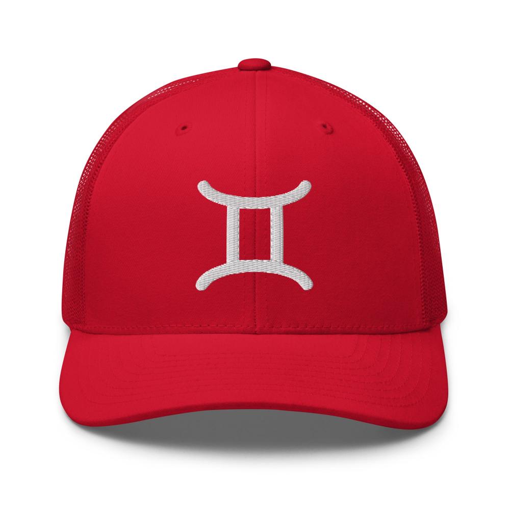Gemini Zodiac Embroidered Curved Bill Trucker Hat - Red Color - https://ascensionemporium.net