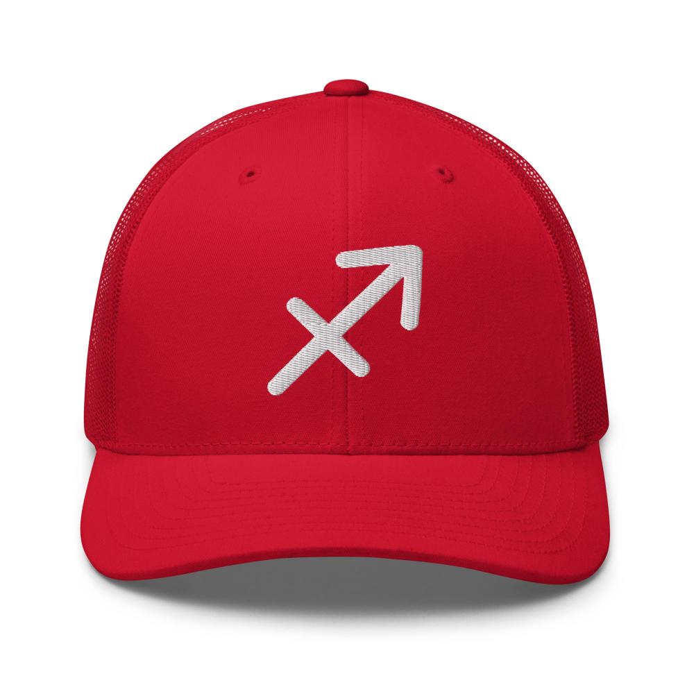 Sagittarius Zodiac Embroidered Curved Bill Trucker Hat - Red Color - https://ascensionemporium.net