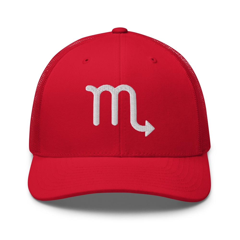 Scorpio Zodiac Embroidered Curved Bill Trucker Hat - Red Color - https://ascensionemporium.net