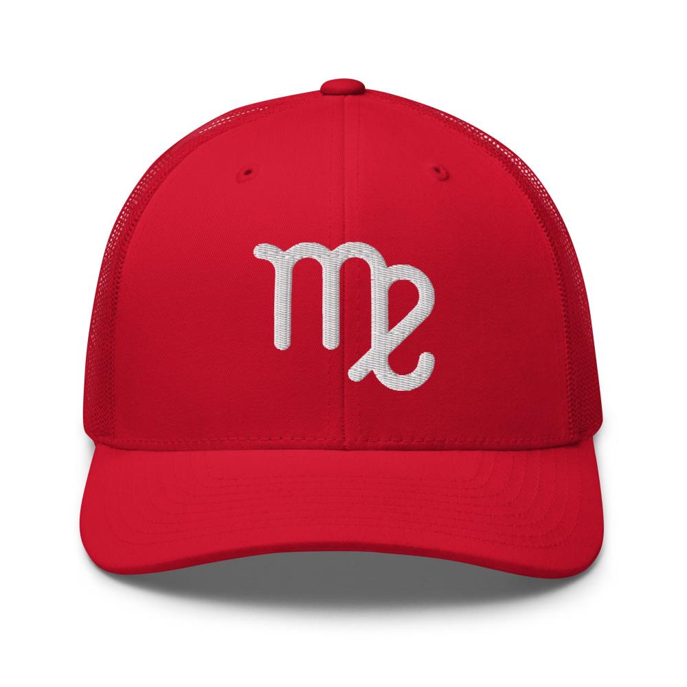 Virgo Zodiac Embroidered Curved Bill Trucker Hat - Red Color - https://ascensionemporium.net