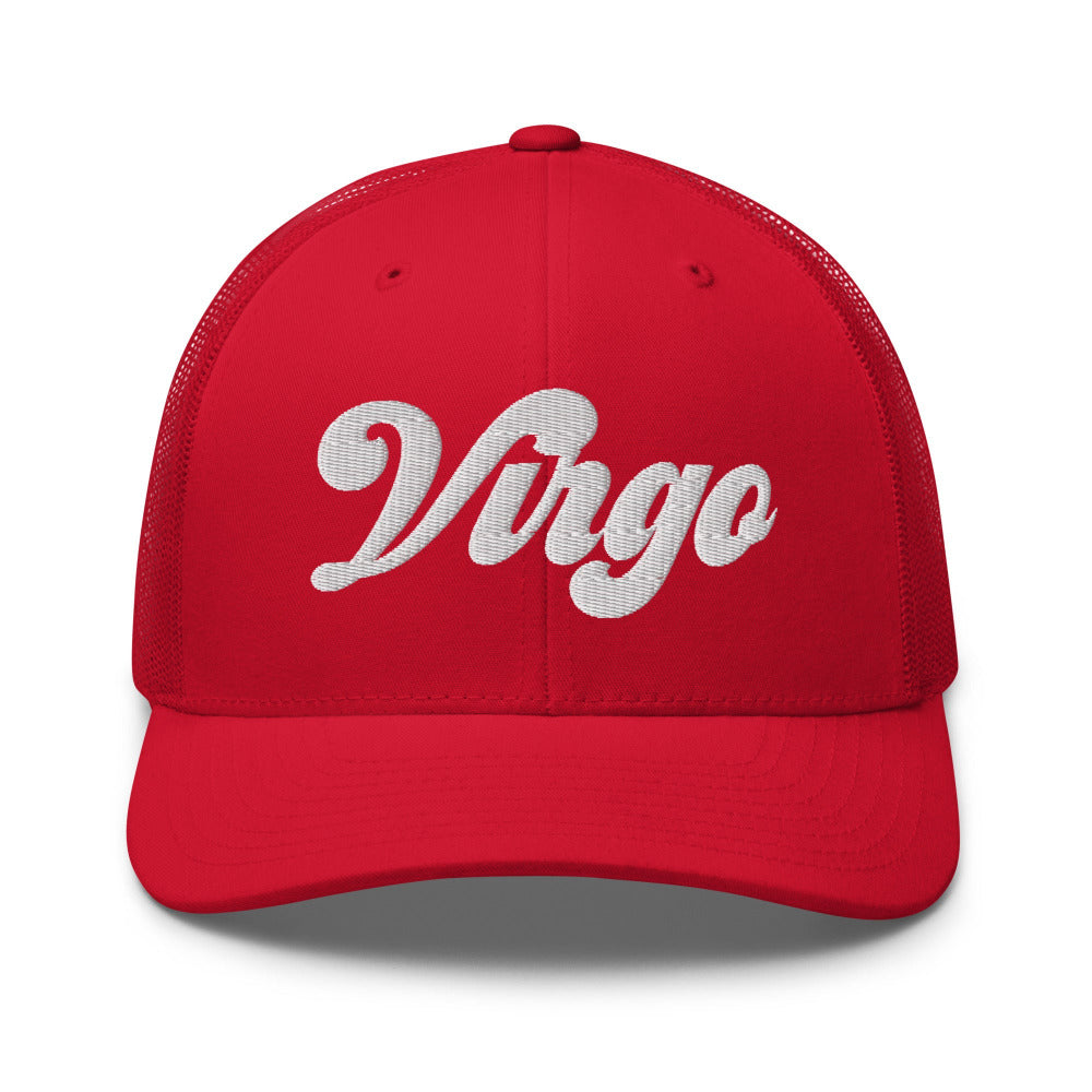 Virgo Zodiac Embroidered Curved Bill Trucker Hat - Red Color - https://ascensionemporium.net