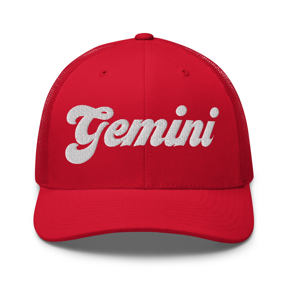 Gemini Zodiac Embroidered Curved Bill Trucker Hat - Red Color - https://ascensionemporium.net
